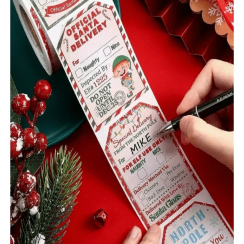 Roll of 200 Christmas Gift Label Tags Large 2"X3" Stickers From Santa North Pole